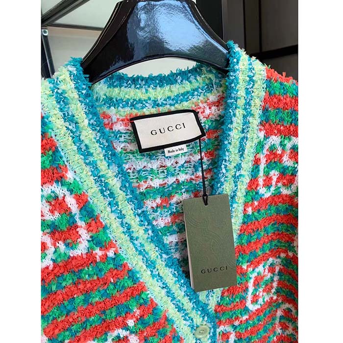 G*u*i men maxi gg cotton cardigan red green long sleeves v-neck