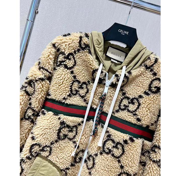 G*u*i women maxi gg wool jersey jacket beige black polyamide polyester