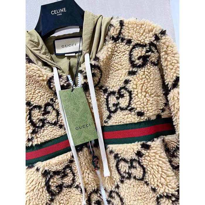 G*u*i women maxi gg wool jersey jacket beige black polyamide polyester