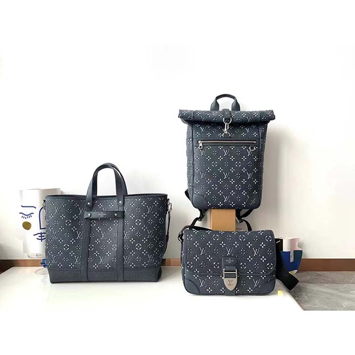 Louis Vuitton LV Unisex Roll Top Backpack Black Charcoal Cowhide Leather
