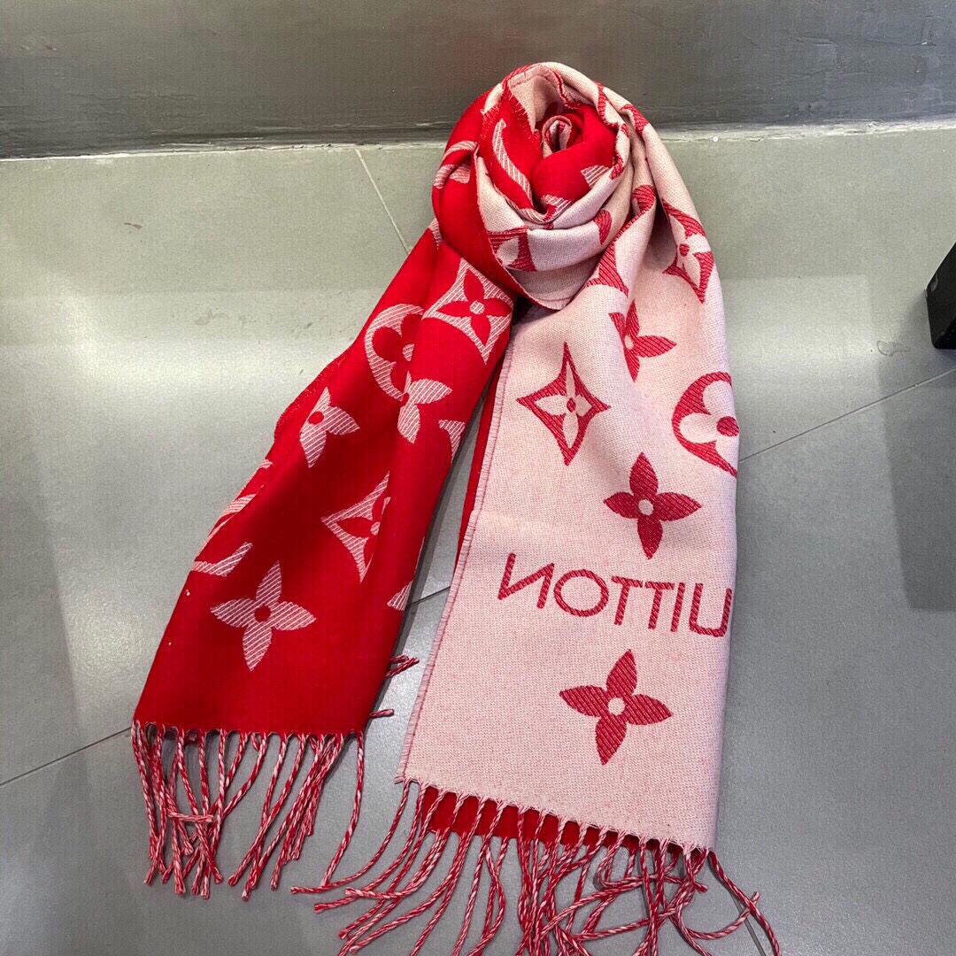 Louis Vuitton LV Unisex Essential Scarf Red Wool Jacquard Weave Monogram Pattern