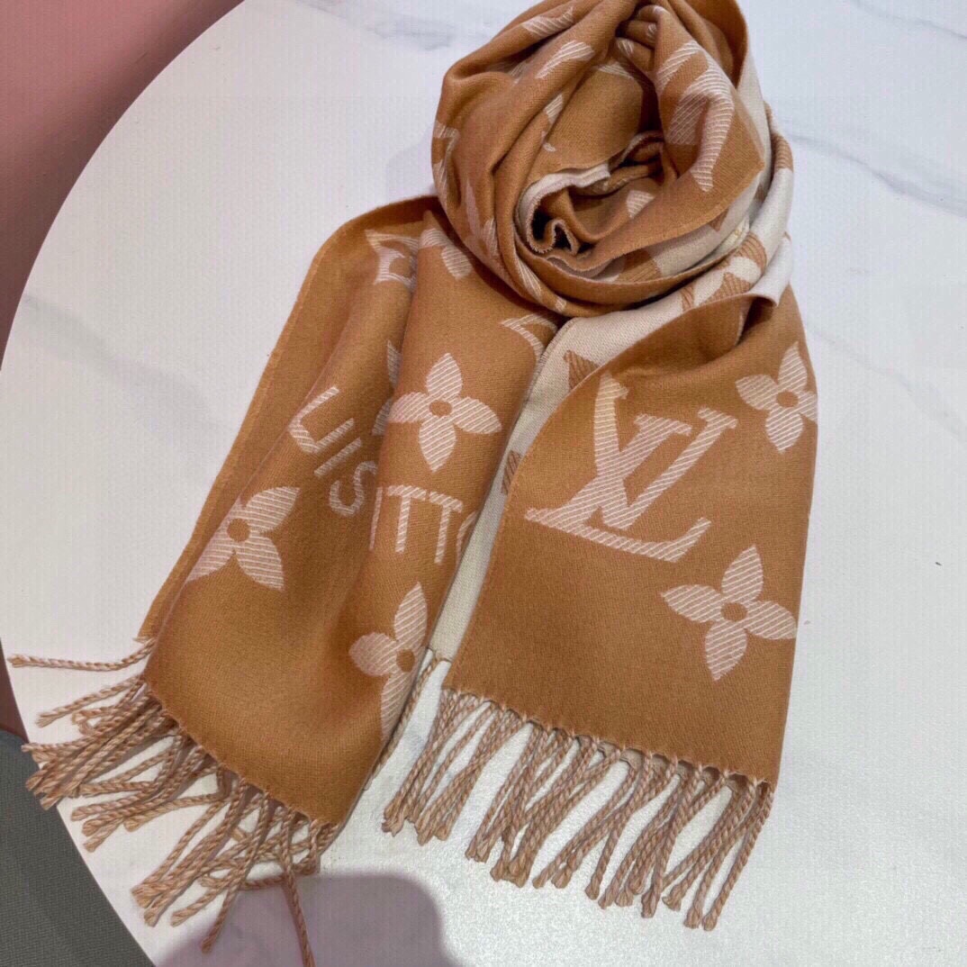 Louis Vuitton LV Unisex Essential Scarf Sandy Wool Contrasting Monogram Motif Signature