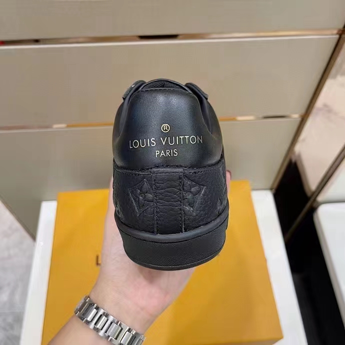 Louis Vuitton LV Unisex Luxembourg Sneaker Monogram Embossed Grained Calf Leather Black Rubber