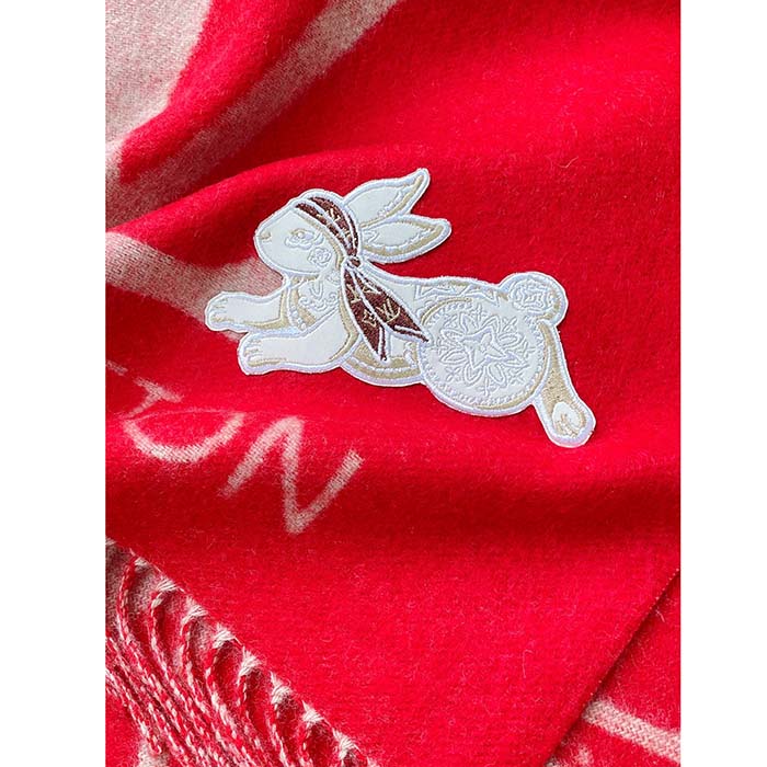 Louis Vuitton LV Unisex Precious Rabbit Reykjavik Scarf Red Cashmere Monogram Flowers