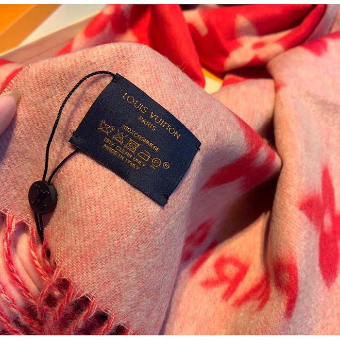Louis Vuitton LV Unisex Reykjavik Scarf Red Cashmere Jacquard Weave Oversized Monogram Flowers