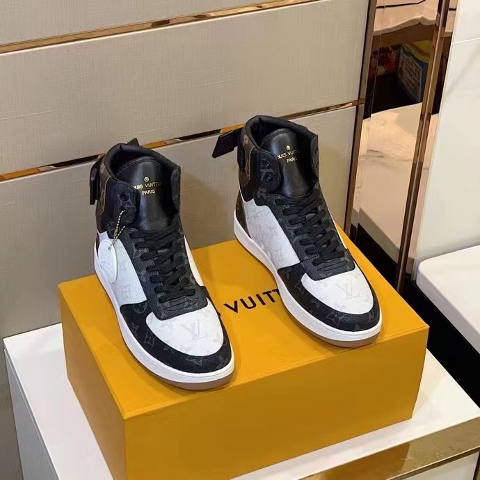 Louis Vuitton LV Unisex Rivoli Sneaker Boot Black Brown Calf Leather Monogram Canvas