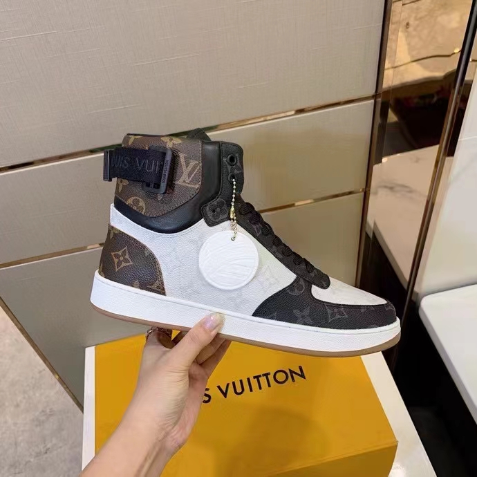 Louis Vuitton LV Unisex Rivoli Sneaker Boot Black Brown Calf Leather Monogram Canvas
