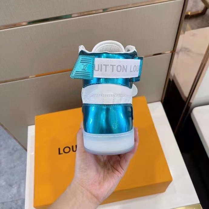 Louis Vuitton LV Unisex Rivoli Sneaker Boot Blue White Calf Leather Monogram Canvas