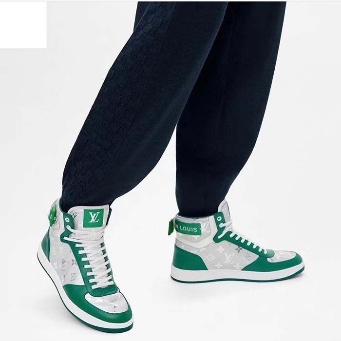 Louis Vuitton LV Unisex Rivoli Sneaker Boot Green Calf Leather Monogram Metallic Canvas