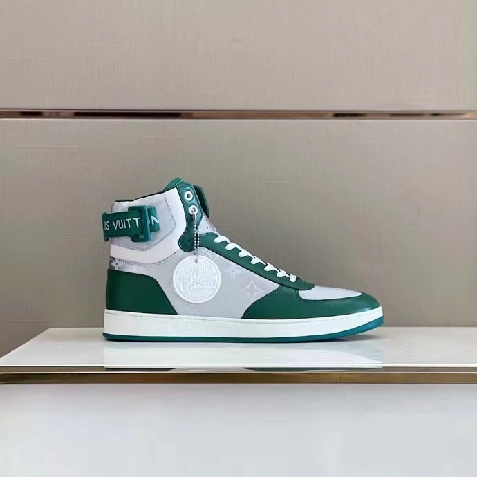 Louis Vuitton LV Unisex Rivoli Sneaker Boot Green Calf Leather Monogram Metallic Canvas