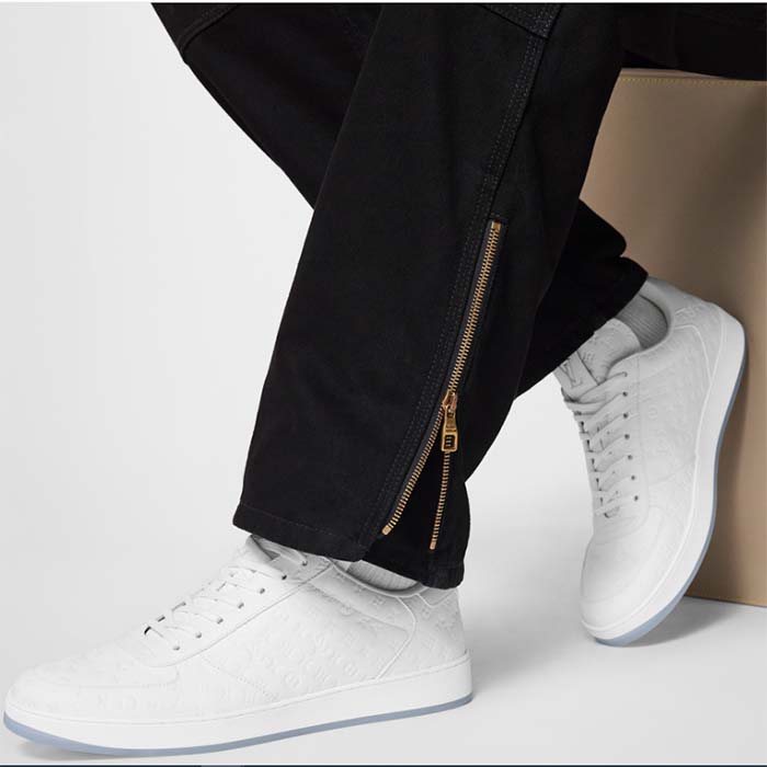 Louis Vuitton LV Unisex Rivoli Sneaker White Mini Monogram Embossed Calf Leather Rubber