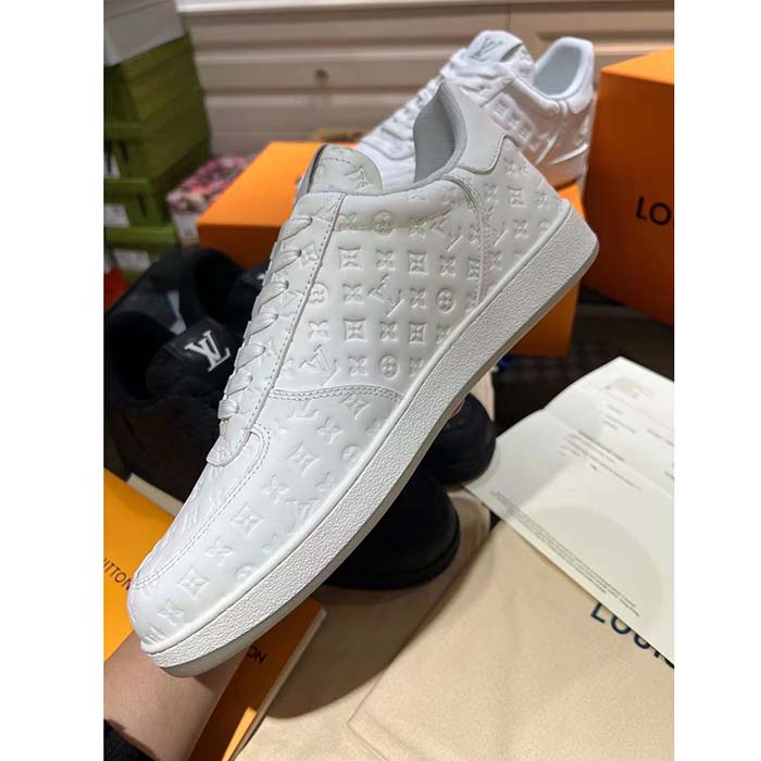 Louis Vuitton LV Unisex Rivoli Sneaker White Mini Monogram Embossed Calf Leather Rubber
