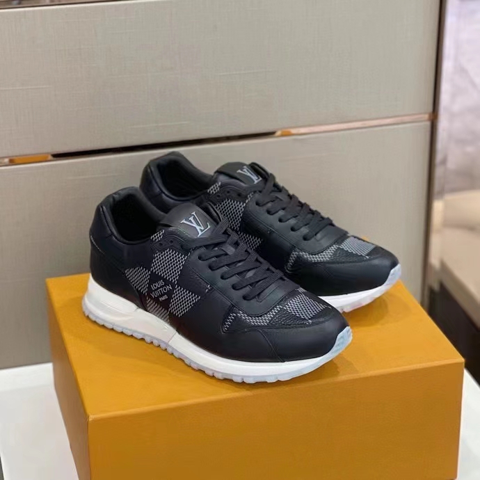 Louis Vuitton LV Unisex Run Away Sneaker Black Maxi Damier Embossed Grained Calf