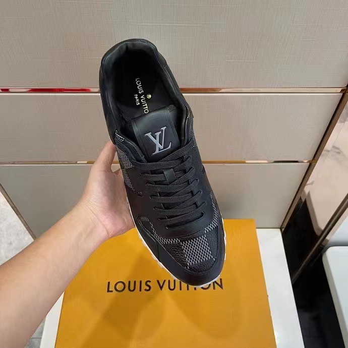 Louis Vuitton LV Unisex Run Away Sneaker Black Maxi Damier Embossed Grained Calf