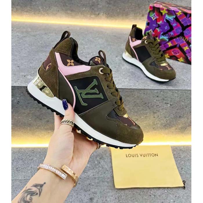 Louis Vuitton LV Unisex Run Away Sneaker Khaki Green Suede Calf Leather Monogram