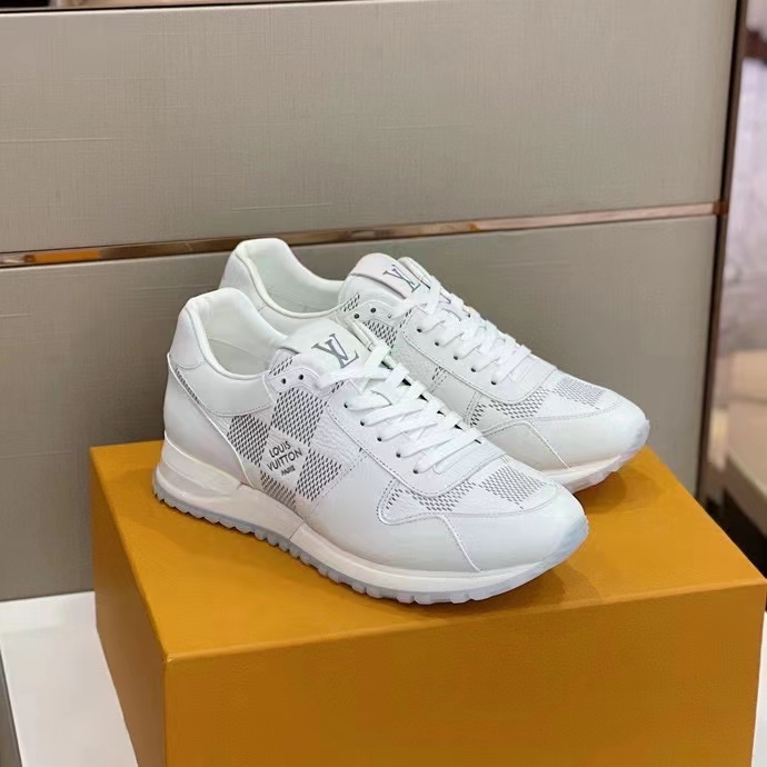 Louis Vuitton LV Unisex Run Away Sneaker White Maxi Damier Embossed Grained Calf