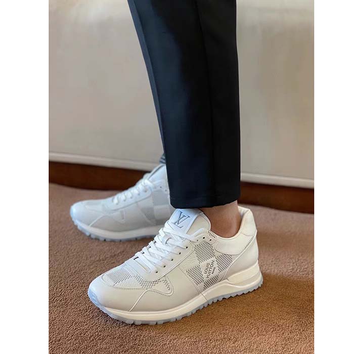 Louis Vuitton LV Unisex Run Away Sneaker White Maxi Damier Embossed Grained Calf