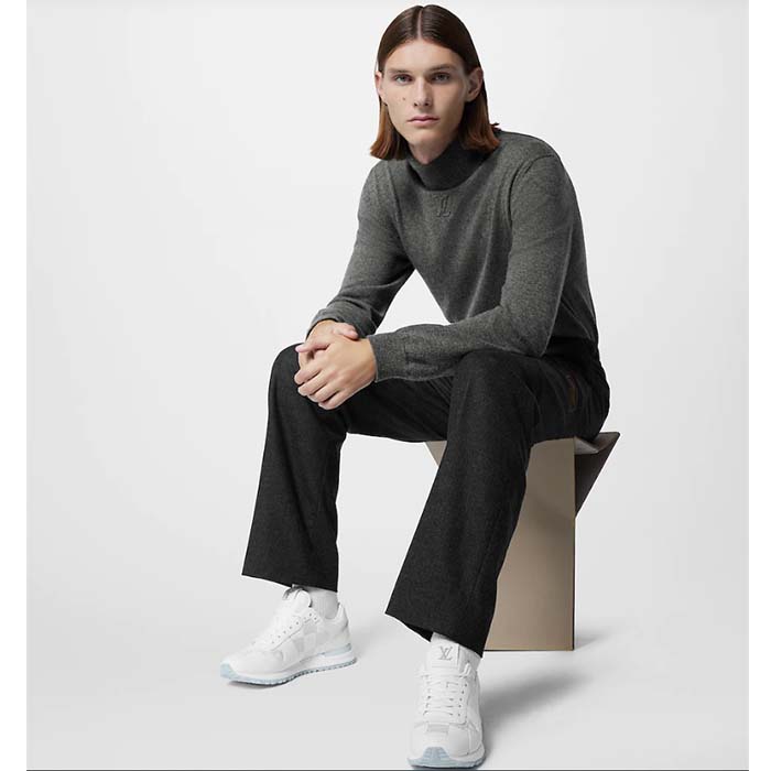 Louis Vuitton LV Unisex Run Away Sneaker White Maxi Damier Embossed Grained Calf