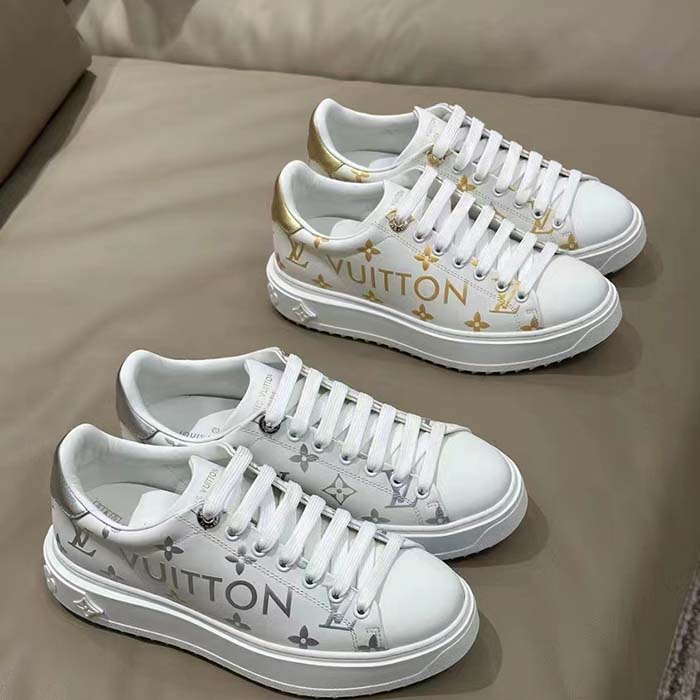 Louis Vuitton LV Unisex Time Out Sneaker Silver Monogram Debossed Calf Leather