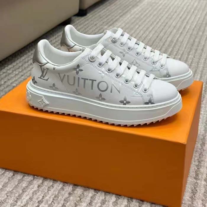 Louis Vuitton LV Unisex Time Out Sneaker Silver Monogram Debossed Calf Leather