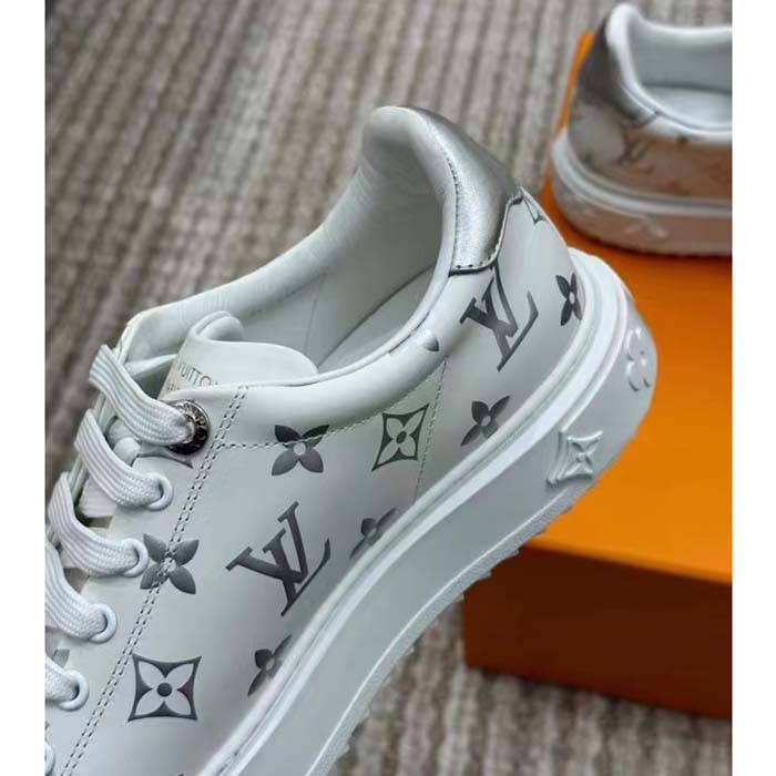 Louis Vuitton LV Unisex Time Out Sneaker Silver Monogram Debossed Calf Leather