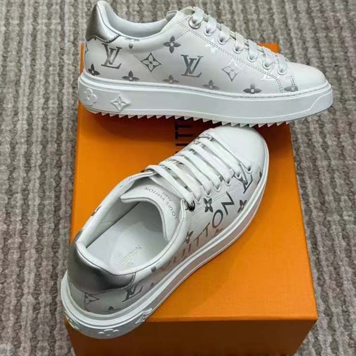 Louis Vuitton LV Unisex Time Out Sneaker Silver Monogram Debossed Calf Leather