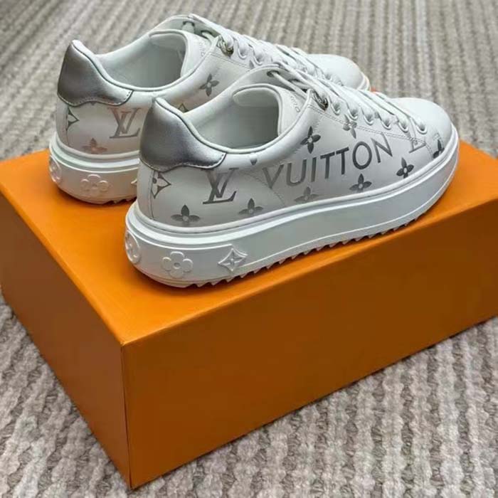 Louis Vuitton LV Unisex Time Out Sneaker Silver Monogram Debossed Calf Leather