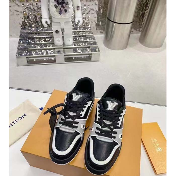 Louis Vuitton LV Unisex Trainer Sneaker Black Mix Materials Monogram Flowers