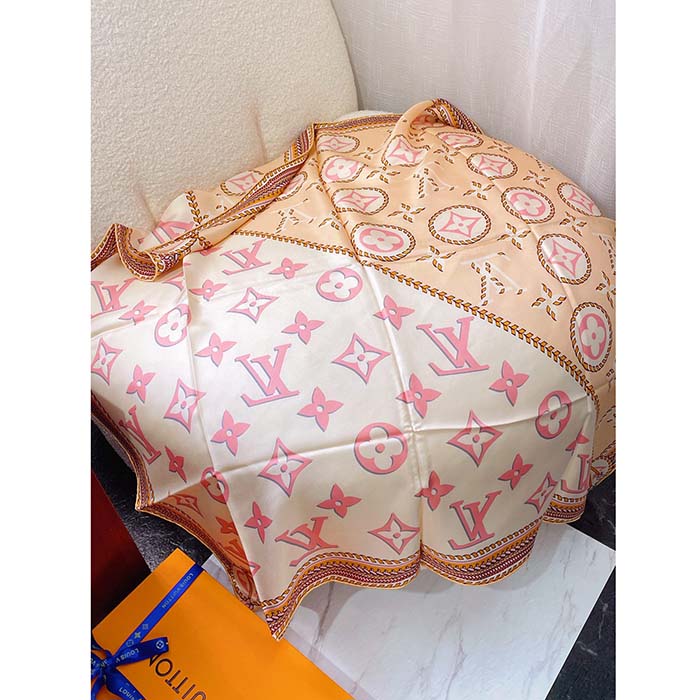 Louis Vuitton LV Women Braided Monogram Printed Scarf Beige Silk Monogram Pattern