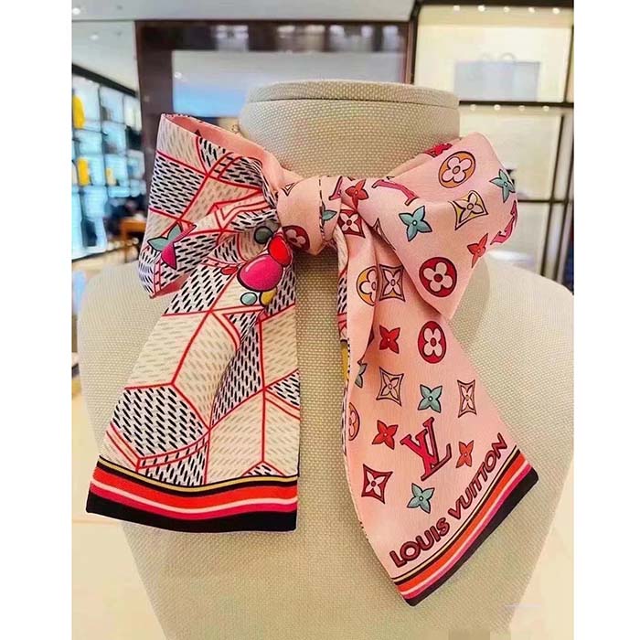 Louis Vuitton LV Women Damier Pop Up Bandeau Pink Azure Blue Silk Inkjet Print