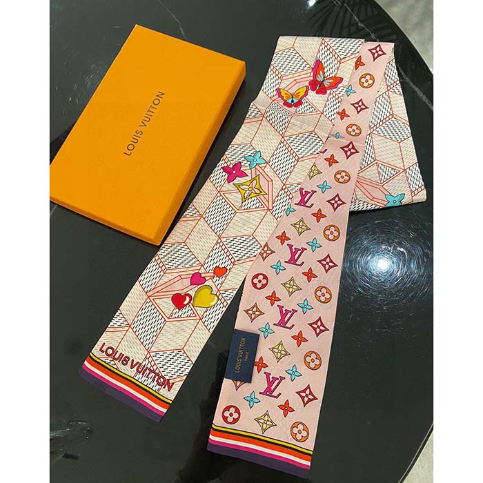 Louis Vuitton LV Women Damier Pop Up Bandeau Pink Azure Blue Silk Inkjet Print