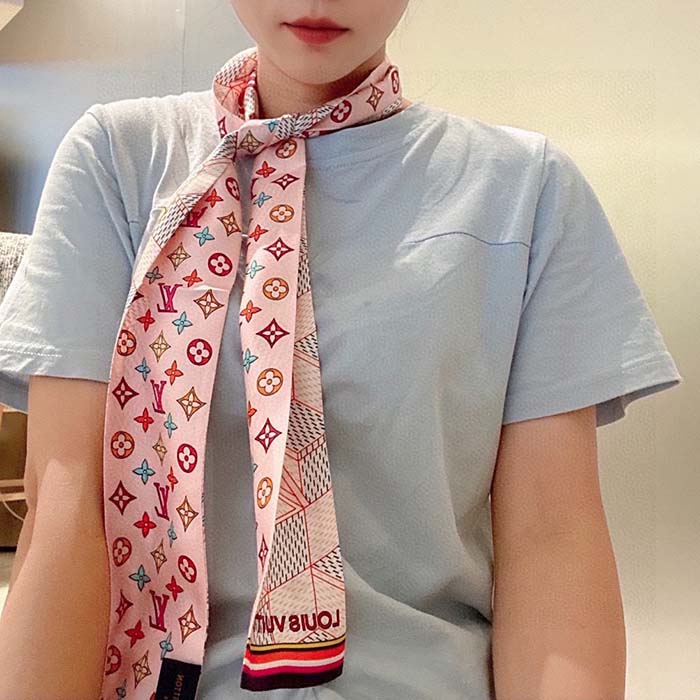 Louis Vuitton LV Women Damier Pop Up Bandeau Pink Azure Blue Silk Inkjet Print