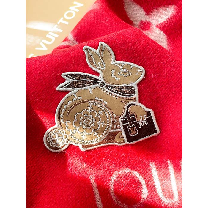 Louis Vuitton LV Women Precious Rabbit Essential Scarf Red Wool Jacquard Monogram