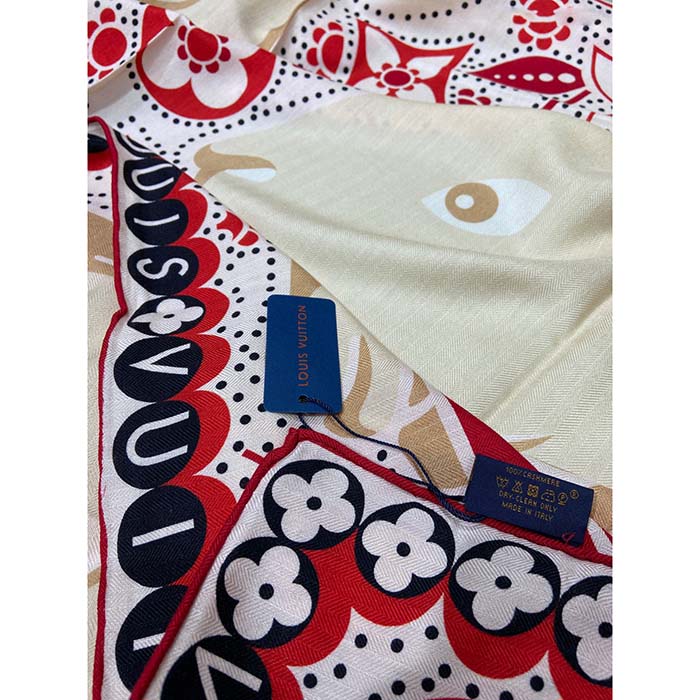 Louis Vuitton LV Women Precious Rabbit Square 70 Red Silk-Screen Print Monogram Flowers