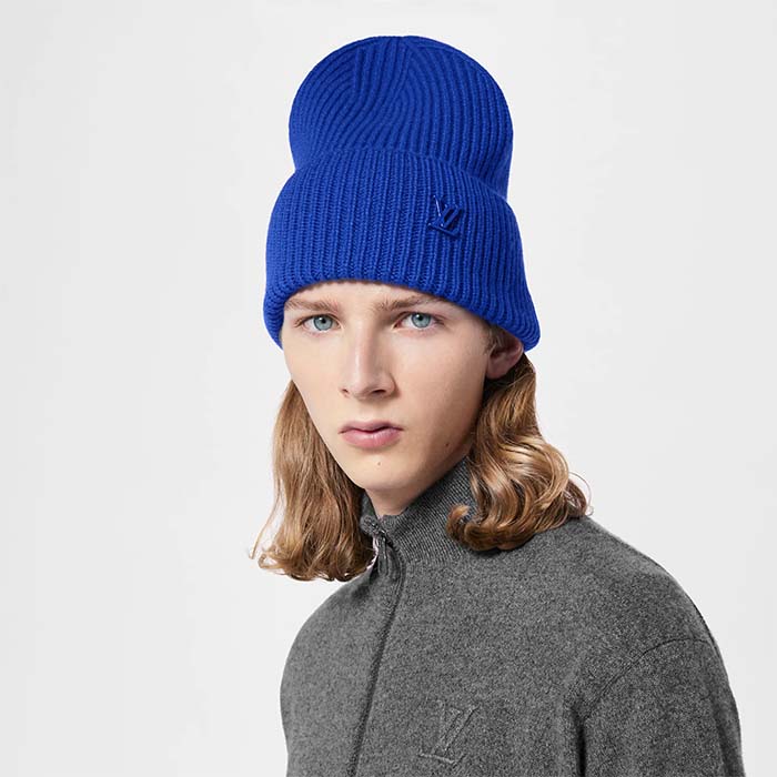 Louis Vuitton Unisex LV Ahead Beanie One Size Blue Cashmere Enamel Initials