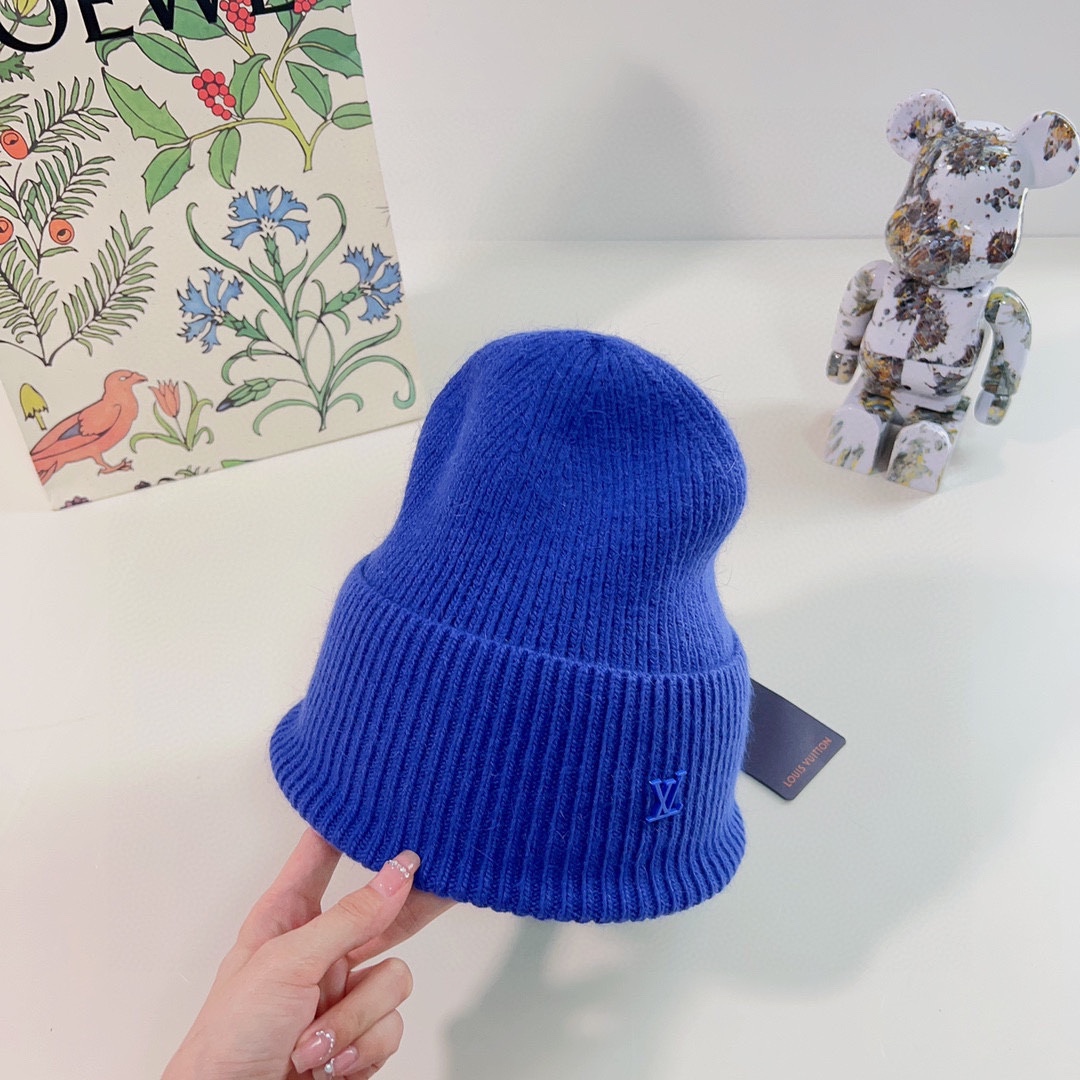 Louis Vuitton Unisex LV Ahead Beanie One Size Blue Cashmere Enamel Initials