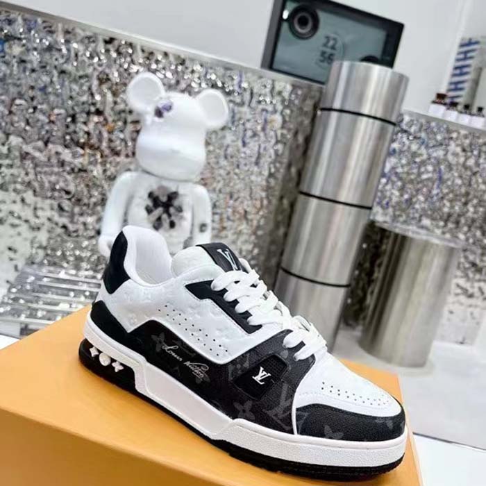 Louis Vuitton Unisex LV Trainer Sneaker Black Mini Monogram Embossed Calf Leather