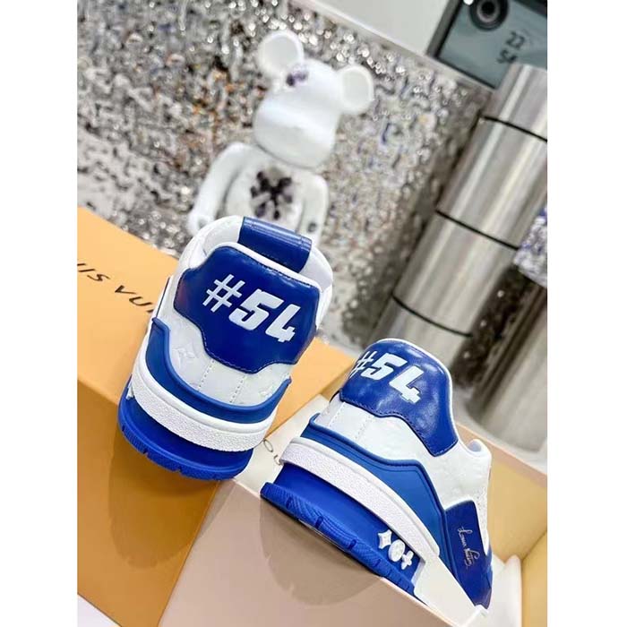 Louis Vuitton Unisex LV Trainer Sneaker Blue Mini Monogram Embossed Calf Leather