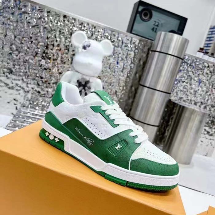 Louis Vuitton Unisex LV Trainer Sneaker Green Mini Monogram Embossed Calf Leather
