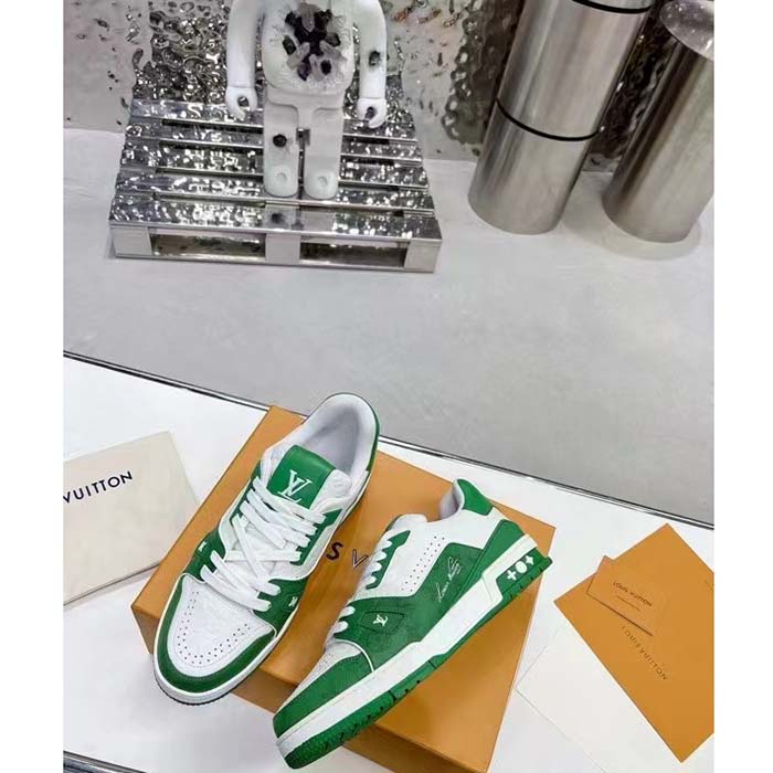 Louis Vuitton Unisex LV Trainer Sneaker Green Mini Monogram Embossed Calf Leather