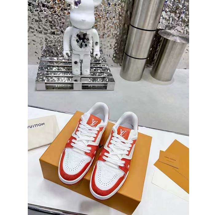 Louis Vuitton Unisex LV Trainer Sneaker Orange Mini Monogram Embossed Calf Leather