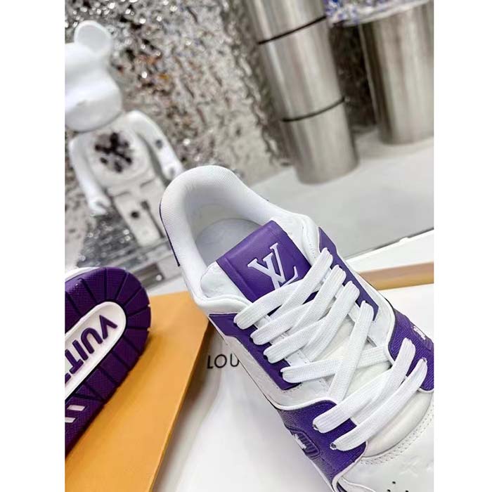 Louis Vuitton Unisex LV Trainer Sneaker Purple Mini Monogram Embossed Calf Leather