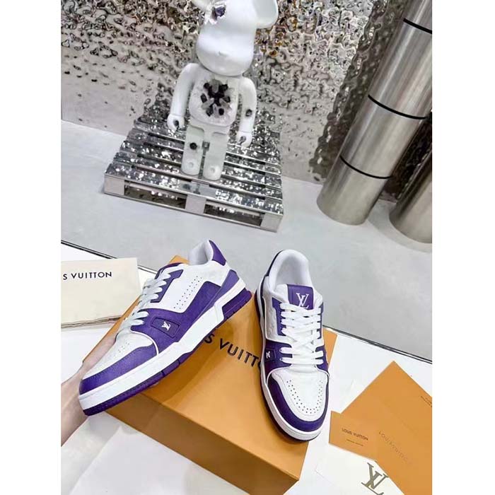 Louis Vuitton Unisex LV Trainer Sneaker Purple Mini Monogram Embossed Calf Leather