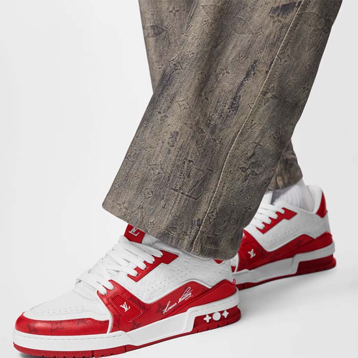 Louis Vuitton Unisex LV Trainer Sneaker Red Mini Monogram Embossed Calf Leather