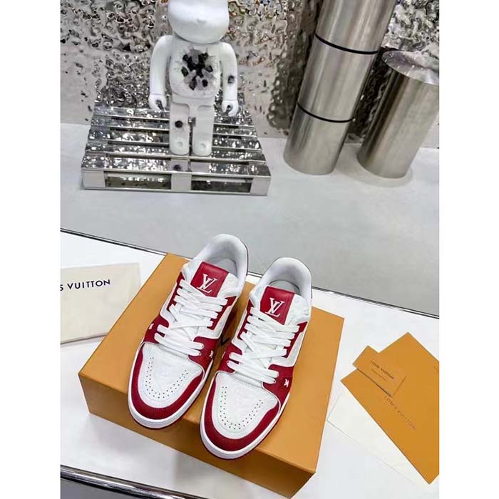 Louis Vuitton Unisex LV Trainer Sneaker Red Mini Monogram Embossed Calf Leather