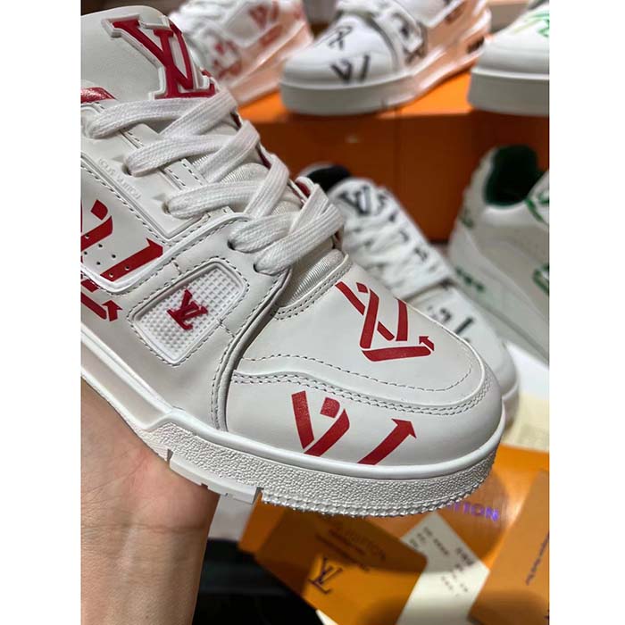 Louis Vuitton Unisex LV Trainer Sneaker Red Mix Sustainable Materials Monogram Flowers