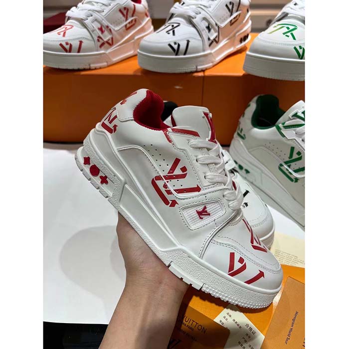 Louis Vuitton Unisex LV Trainer Sneaker Red Mix Sustainable Materials Monogram Flowers