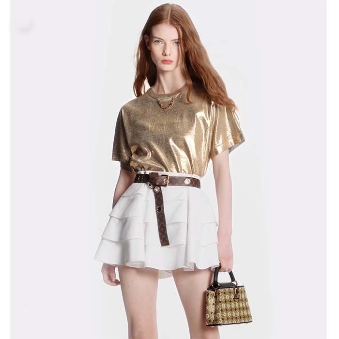 Louis Vuitton Women LV Metallic Wash T-Shirt Cotton Gold Regular Fit