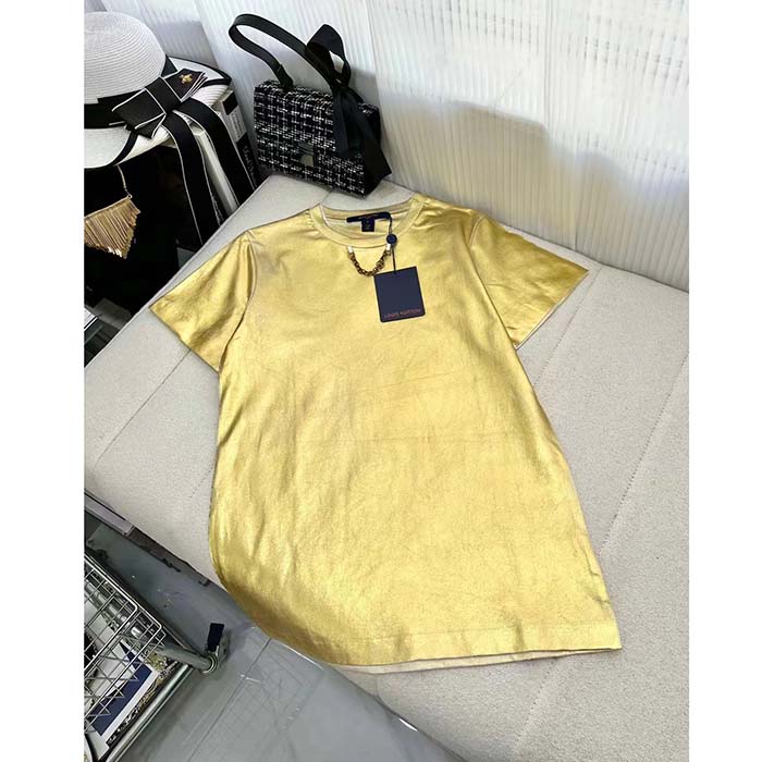 Louis Vuitton Men LV Metallic Wash T-Shirt Cotton Gold Regular Fit