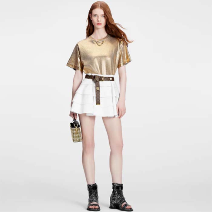 Louis Vuitton Women LV Metallic Wash T-Shirt Cotton Gold Regular Fit